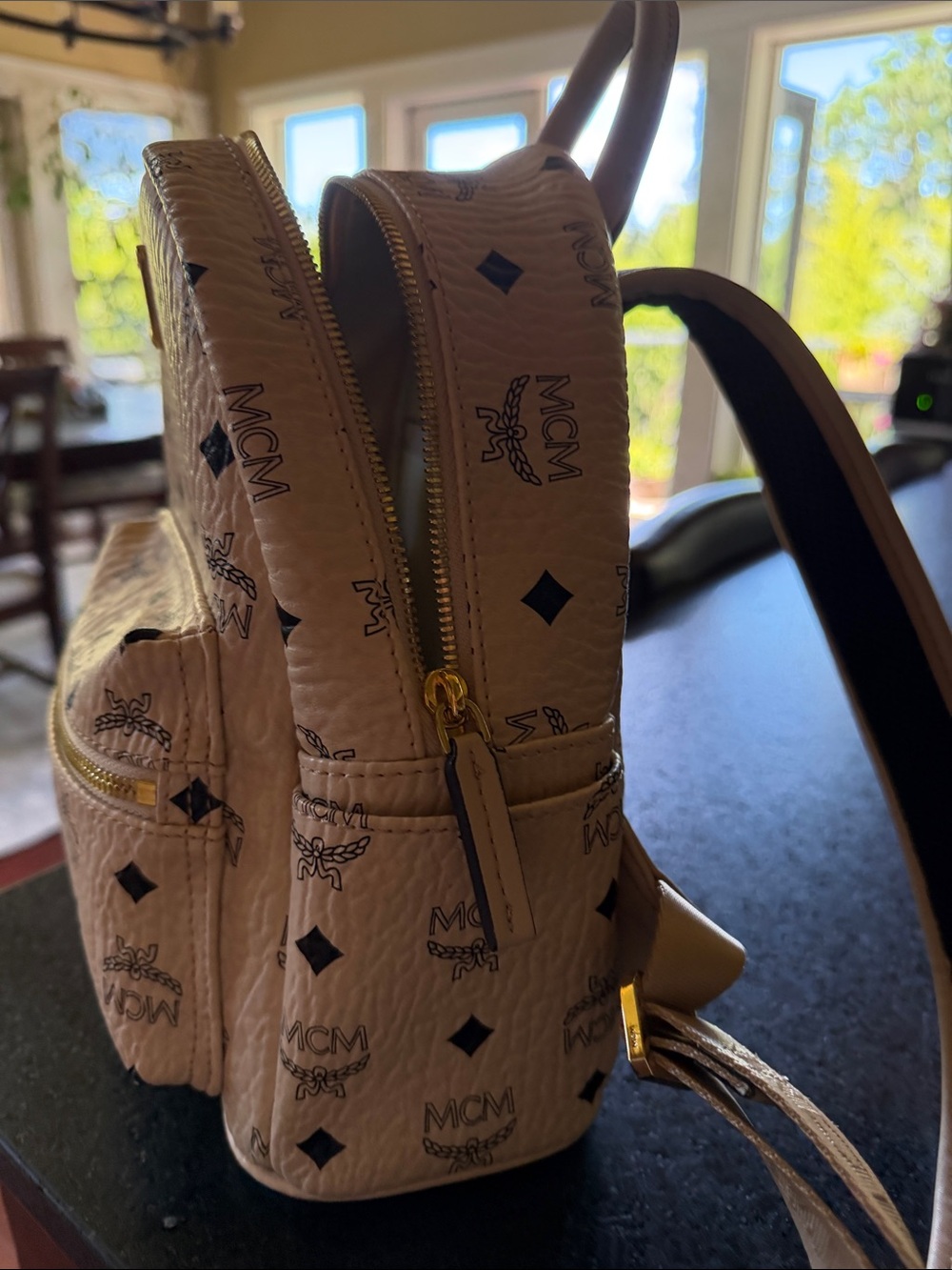 MCM Pink Logo Mini Backpack with Black Print - Picture 3 of 6